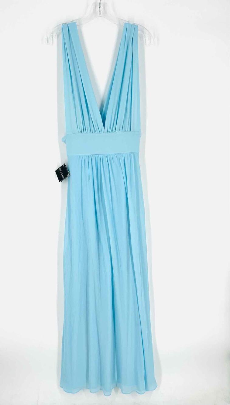 White House Black Market Size 6 Lt Blue Solid Gathered NEW Designer Dress Maxi